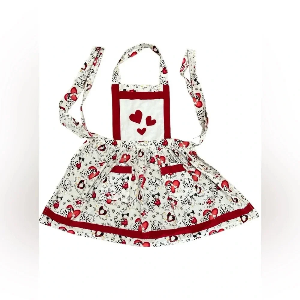 Red and white heart Valentine’s Day handmade cooking apron